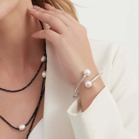 10-11mm Freshwater Pearl Silver Tube Bracelet - House Of Pearls